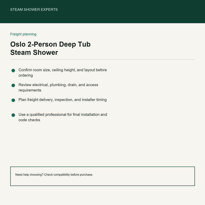 Oslo 2-Person Deep Tub Steam Shower System pre-install planning checklist
