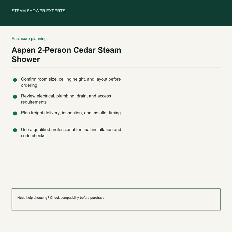 Aspen 2-Person Cedar Steam Shower & Sauna Room pre-install planning checklist