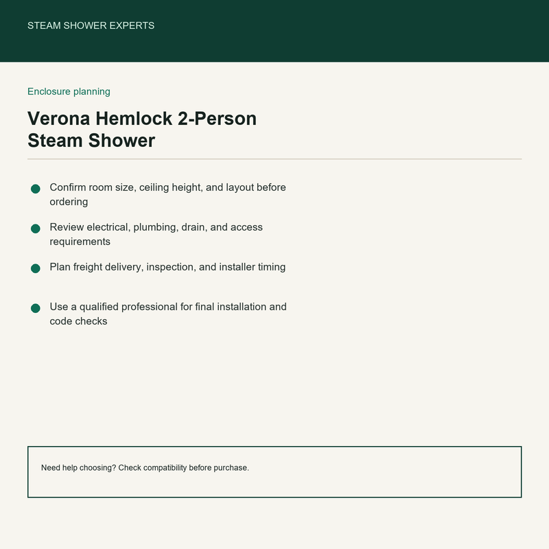 Verona Luxury Hemlock 2-Person Steam Shower & Sauna Room pre-install planning checklist