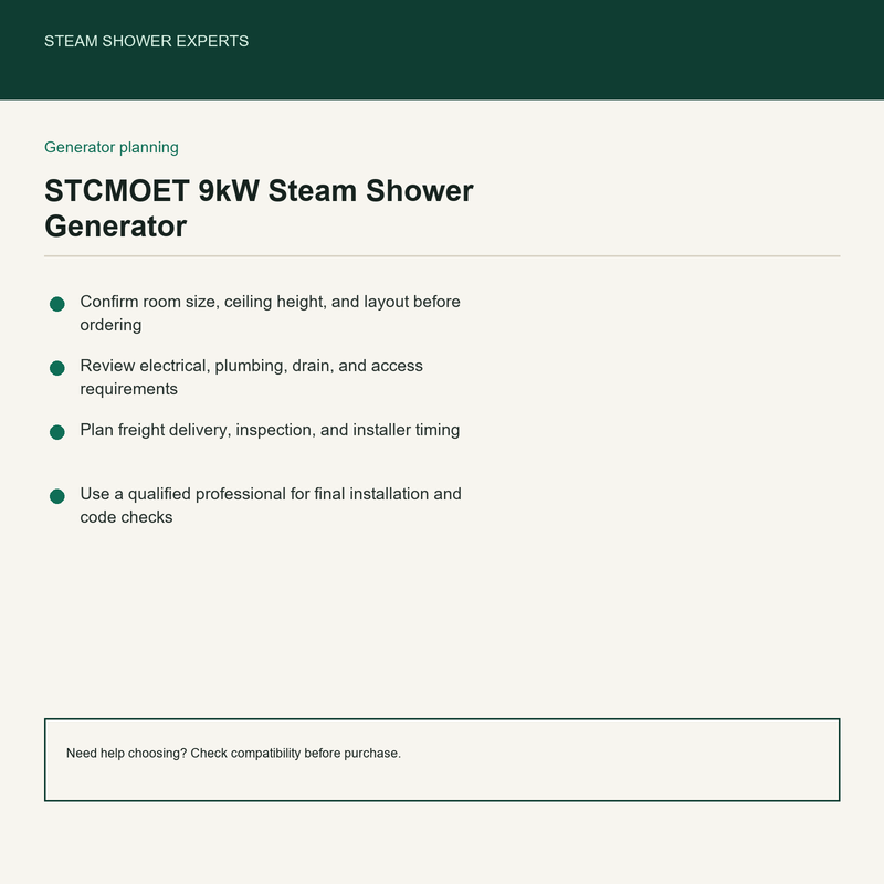 STCMOET 9kW Steam Shower Generator pre-install planning checklist