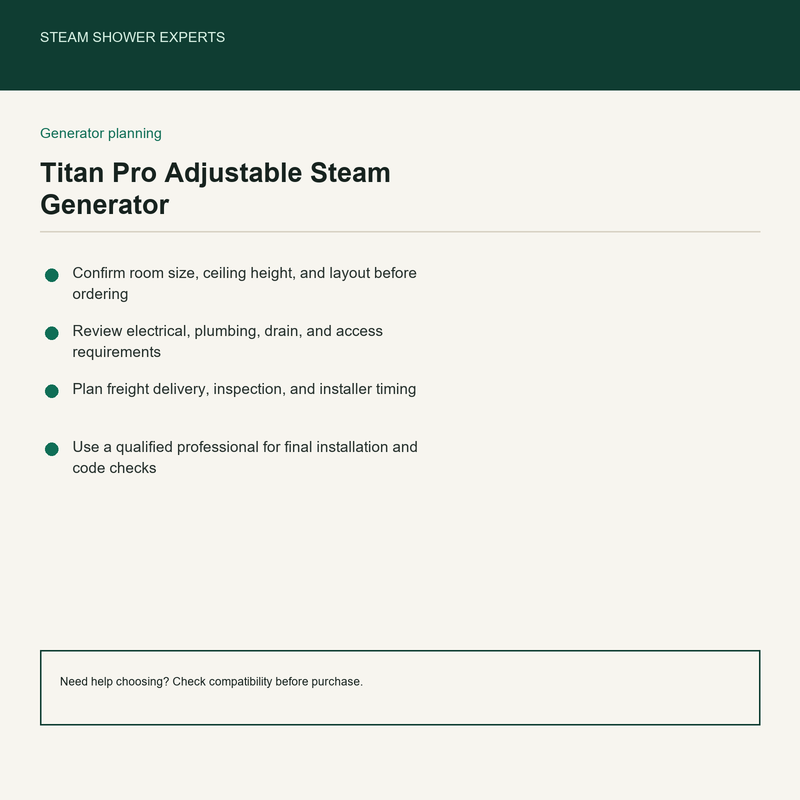 Titan Pro Adjustable Steam Generator pre-install planning checklist