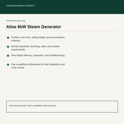 Atlas 9kW Steam Generator pre-install planning checklist