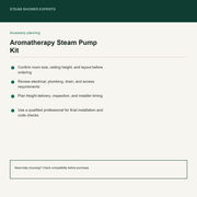 Aromatherapy Steam Pump Kit pre-install planning checklist