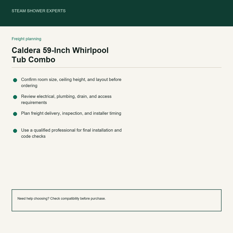 Caldera 59-Inch Whirlpool Steam Shower Tub Combo pre-install planning checklist